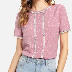 Pink Lace Trim Polka Dot Top